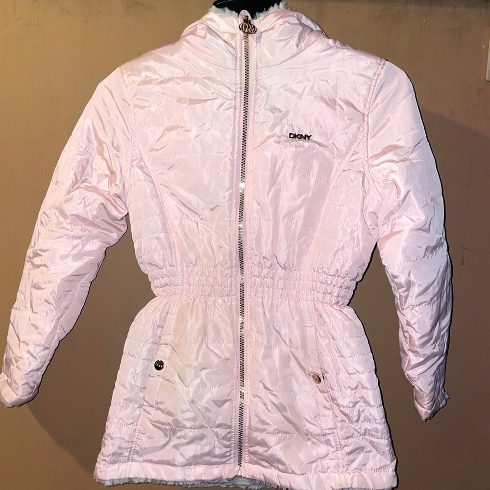 DKNY Girls’ Jacket – Reversible warm Quilted Parka Coat with Sherpa Lining